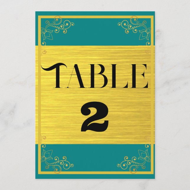 Números de mesa de boda elegantes azul oscuro verd (Anverso)