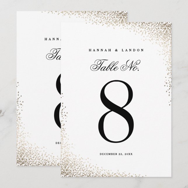 Números de mesa de boda elegantes con papel de oro (Anverso / Reverso)