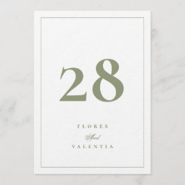 Números de mesa de boda elegantes de musgo verde 5