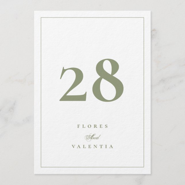 Números de mesa de boda elegantes de musgo verde 5 (Anverso)