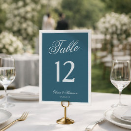 Números de mesa de boda elegantes en azul marino