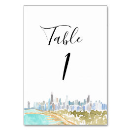 Números de mesa de boda en acuarela de Chicago
