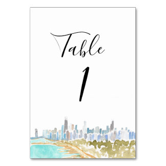 Números de mesa de boda en acuarela de Chicago