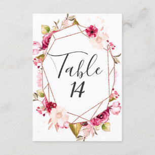 Números de mesa de boda en rosa oro, borgoña y ros