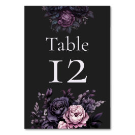 Números de mesa de boda floral negra gótica