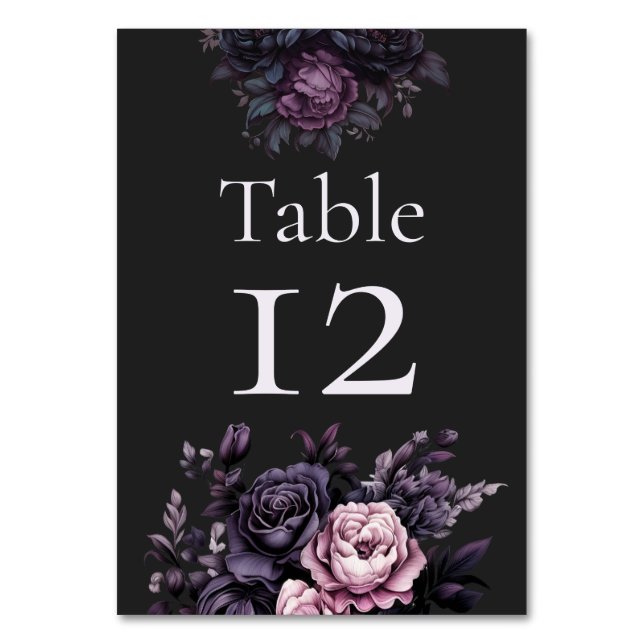 Números de mesa de boda floral negra gótica (Anverso)