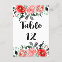 Números de mesa de boda floral Peonía con durazno 