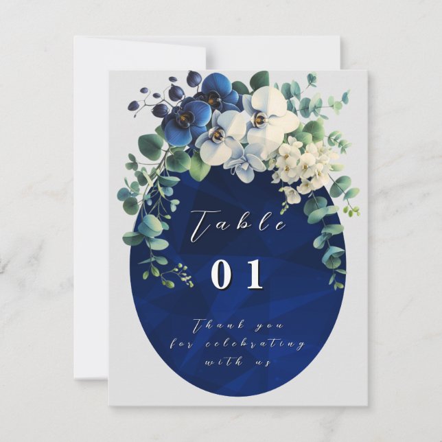 Números de mesa de boda florales azul marino (Anverso)