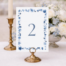 Números de mesa de boda florales azul polvoriento 