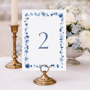 Números de mesa de boda florales azul polvoriento