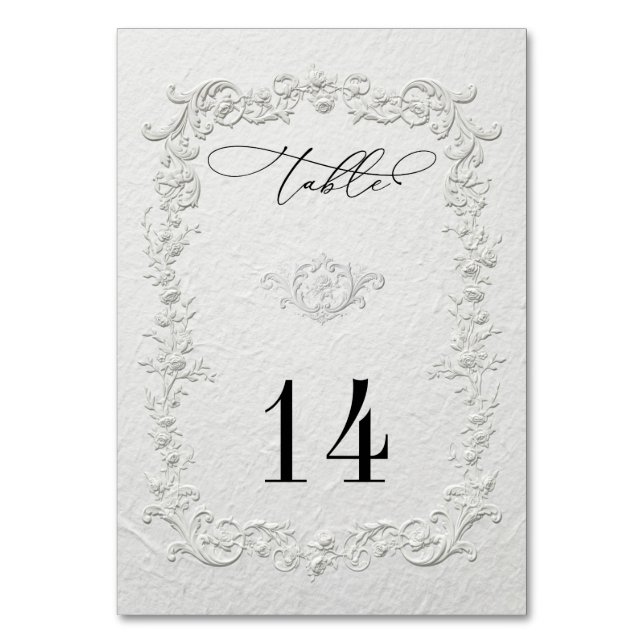 Números de mesa de boda florales con relieve falso (Anverso)