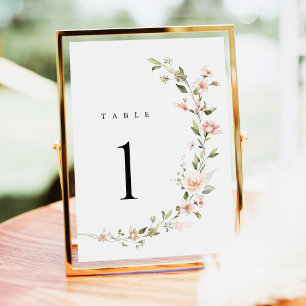 Números de mesa de boda florales con rubor de melo