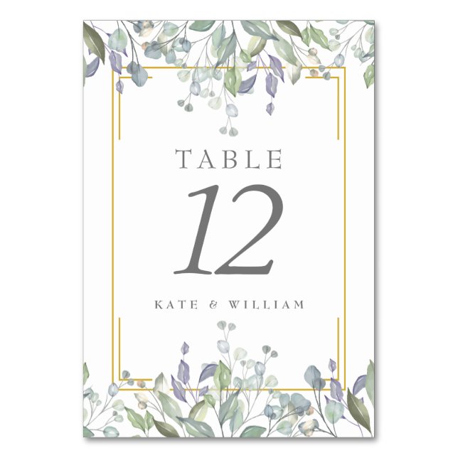 Números de mesa de boda florales de salvia y lila (Anverso)