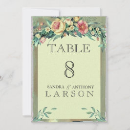 Números de mesa de boda florales en acuarela verde