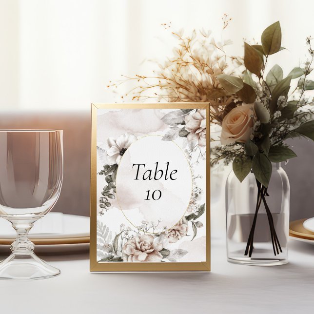 Números de mesa de boda florales grises rosa sonro (Blush pink gray Floral Watercolor Wedding Table number cards)