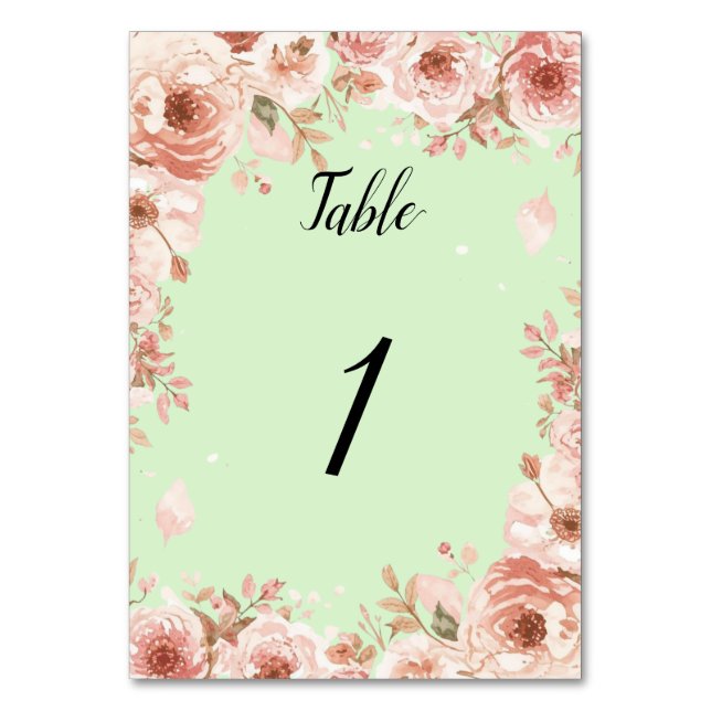 Números de mesa de boda florales personalizables c (Anverso)