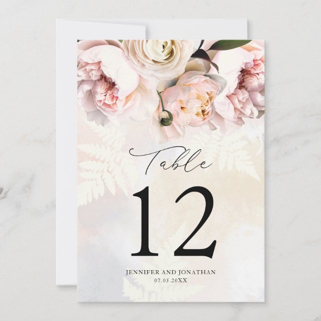 Números de mesa de boda florales rosa elegante (Anverso)