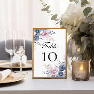 Números de mesa de boda florales rosa rubor azul p