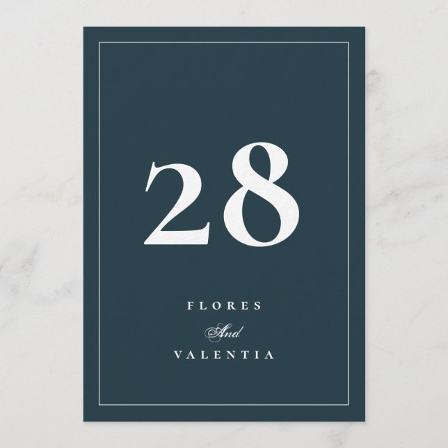 Números de mesa de boda formales 5 x 7 azul marino (Anverso)
