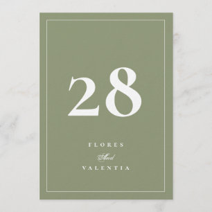 Números de mesa de boda formales de musgo verde 5