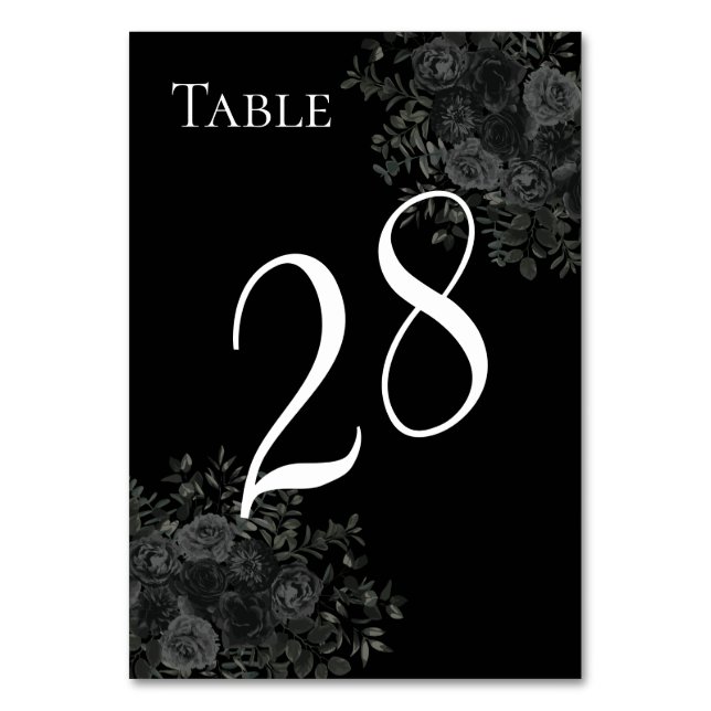 Números de mesa de boda gótica con rosa blanca y n (Anverso)