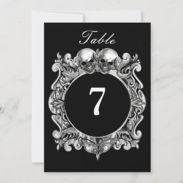 Números de mesa de boda góticos de cráneos en blan