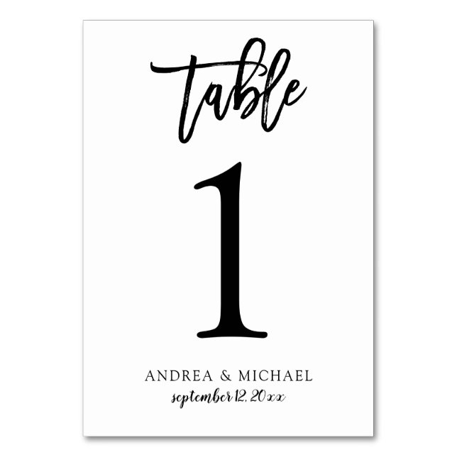 Números de mesa de boda | Letra Brush (Negro) 1 (Anverso)