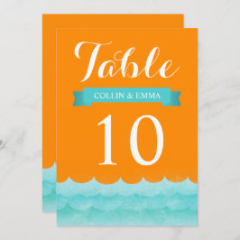 Números de mesa de boda náutica naranja en el mar