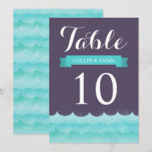 Números de Mesa de Boda Náuticos Púrpura en el Mar