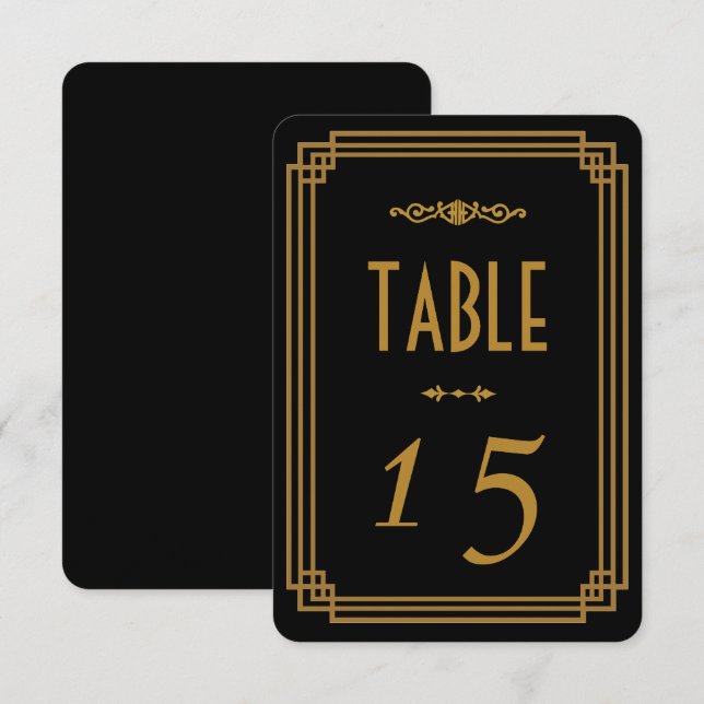 Números de Mesa de Boda Negros Art Déco (Anverso / Reverso)