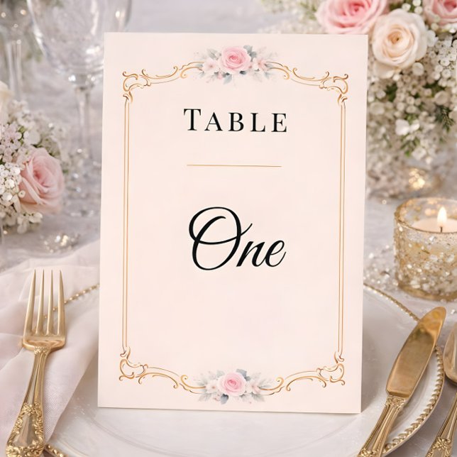 Números de mesa de boda rococó elegantes (Table number card for rococo collection mockup)
