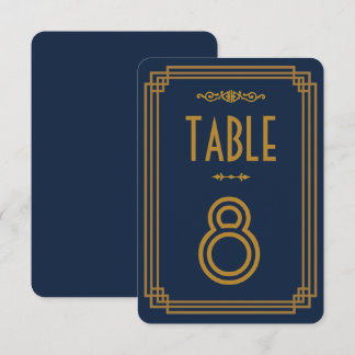 Números de mesa de boda Simple Blue Art Deco