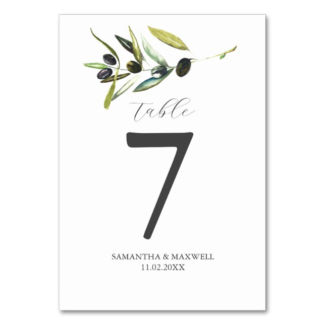 Números de mesa de boda Temas de boda de olivo (Anverso)