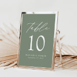 Números de mesa de Boda verde sabio modernos y ele<br><div class="desc">Tarjetas de números de tabla minimalistas y modernas con letras blancas modernas con "Table" en escritura moderna de caligrafía. El diseño tiene un fondo verde sabio o un color de su elección. El diseño se repite en la parte posterior. Para solicitar las tarjetas de tabla verde de sabios: agregue su...</div>