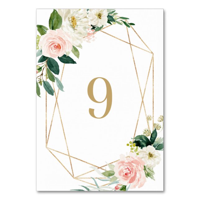 Números de Mesa de Bodas 9 con Florales Acuarela G (Anverso)