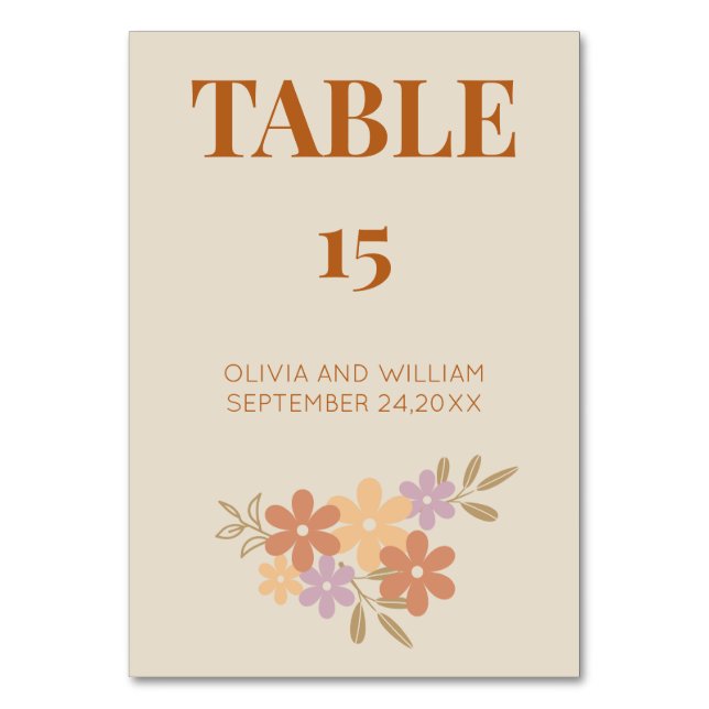 NÚMEROS DE MESA DE BODAS FLORALES Boho ELEGANTE (Anverso)