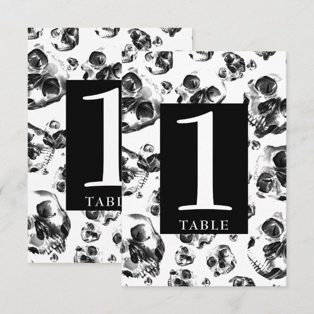 Números de mesa de cráneos de esqueletos en negro  (Anverso / Reverso)