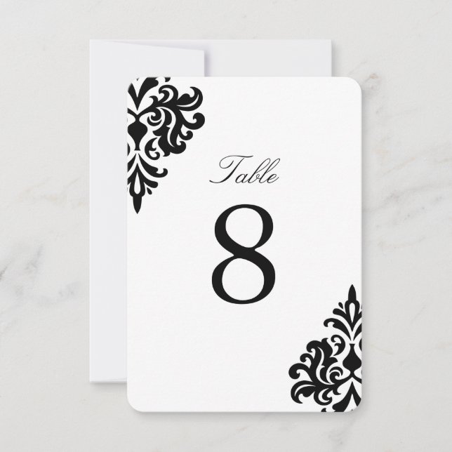 Números de mesa de damasco negro y blanco (Anverso)