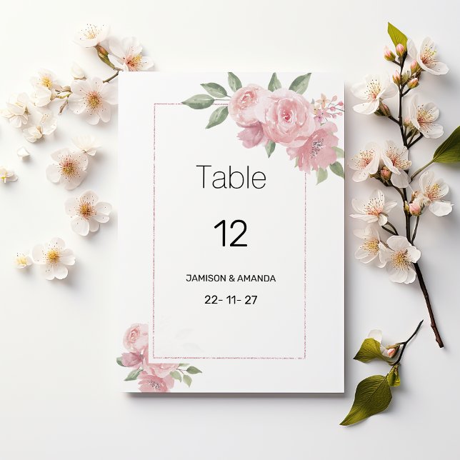 Números de mesa de flora botánica pastel rosa acua (Watercolor botanic pastel pink flora Table Numbers)