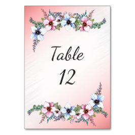 Números de mesa de flores acuarela rosa