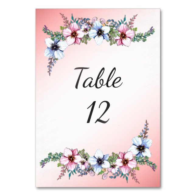 Números de mesa de flores acuarela rosa (Anverso)