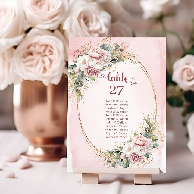 Números de mesa de flores de oro rosa con estilo (Stylish Rose Gold Flowers Eucalyptus Table Numbers)