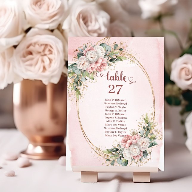 Números de mesa de flores rosadas polvorientas con (Dusty Pink Floral Eucalyptus Gold Table Numbers)