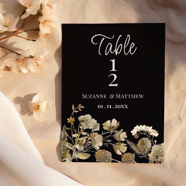 Números de mesa de flores silvestres marrones marf (Ivory brown black wildflower winter Table Numbers)