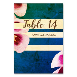 Números de mesa de manteles, elegante floral azul