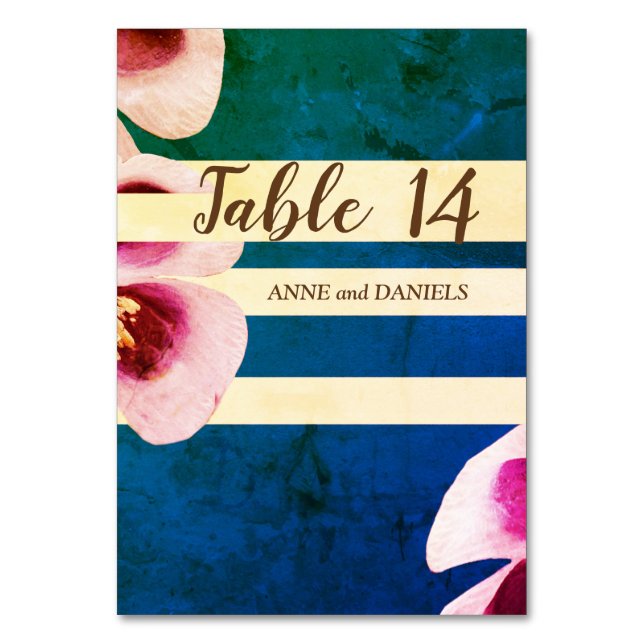 Números de mesa de manteles, elegante floral azul (Anverso)