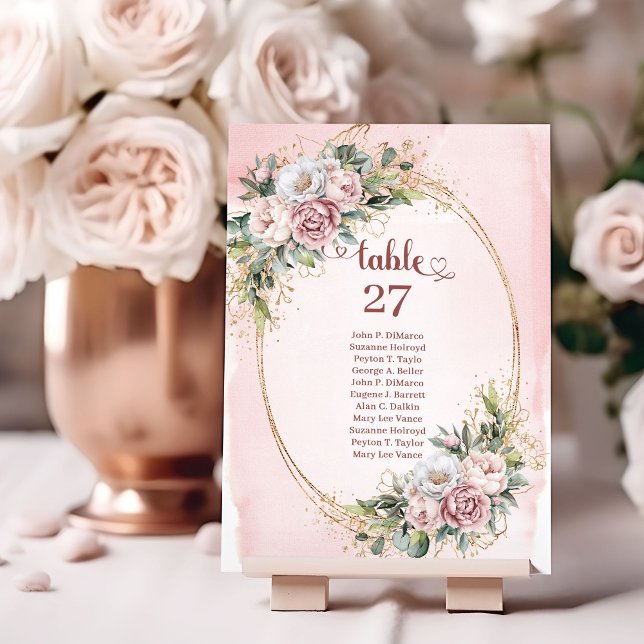 Números de mesa de oro con vegetación floral de su (Soft Blush Floral Greenery Gold Table Numbers)