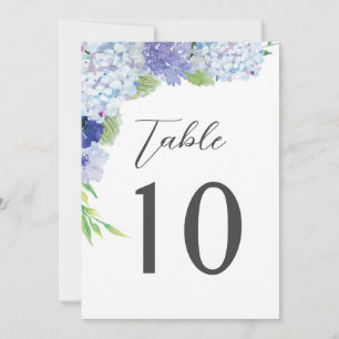 Números de mesa de recepción de boda con Hortensia