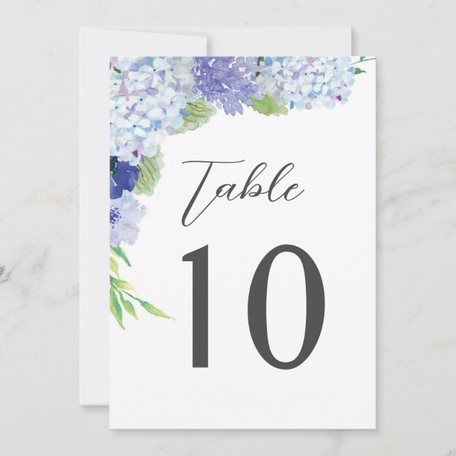 Números de mesa de recepción de boda con Hortensia (Anverso)