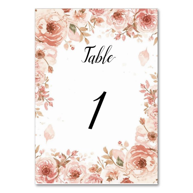 Números de mesa de rosas rosadas de boda floral pe (Anverso)